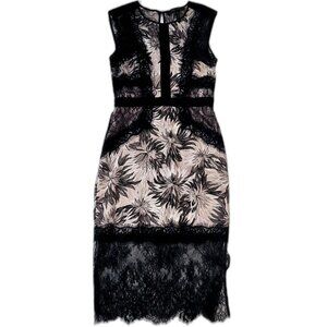 BCBGMAXAZRIA Black Beige Floral Lace Sheath Midi Sleeveless Dress Size 0